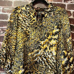 KAFFE Abstract Animal Print Ruffle Neck Blouse - Size 40 (US Large)